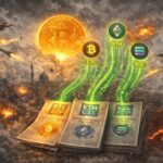 Imagen de criptomonedas con un fondo de mapa de Irán, simbolizando la incautación de activos digitales.