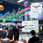 Gráficos de criptomonedas en una pantalla de computadora con un futuristic fondo de mercado de valores.
