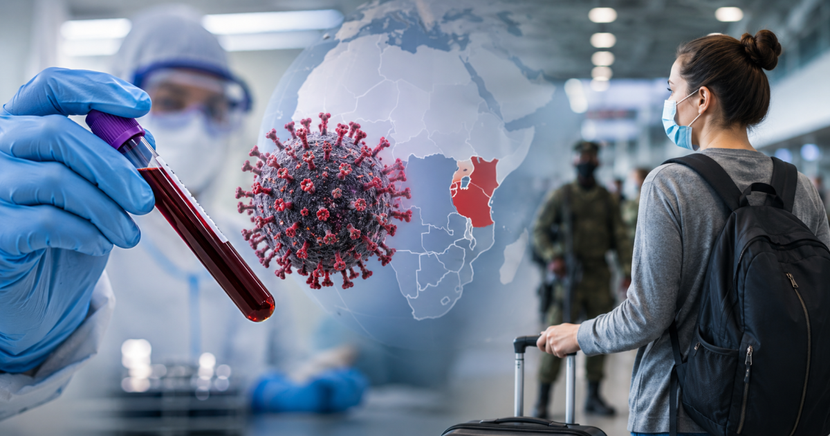 Persona con equipo de protección contra el ébola en un aeropuerto