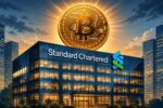 Gráfico de Bitcoin subiendo con indicador de tendencia alcista