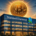 Gráfico de Bitcoin subiendo con indicador de tendencia alcista