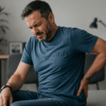 Persona experimentando dolor en la zona lumbar y glúteos, común en la ciática