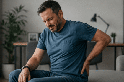 Persona experimentando dolor en la zona lumbar y glúteos, común en la ciática