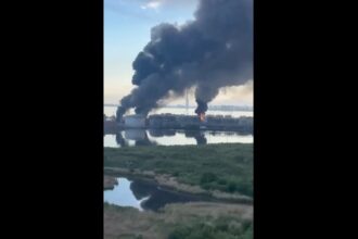 Imagen de una terminal petrolera en San Petersburgo, Rusia, tras el ataque de Ucrania
