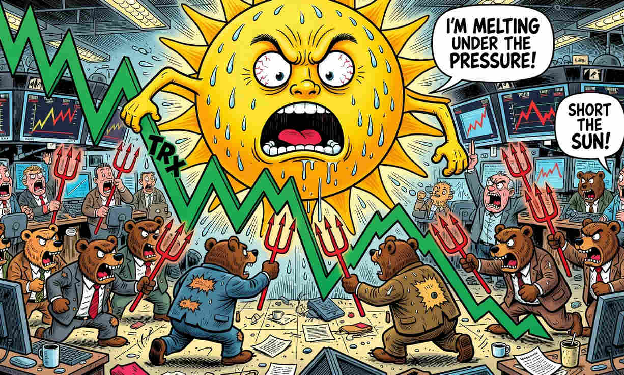 Gráfica de TRX con un precio de USD $0,3274 y su respectiva media móvil de noventa días.