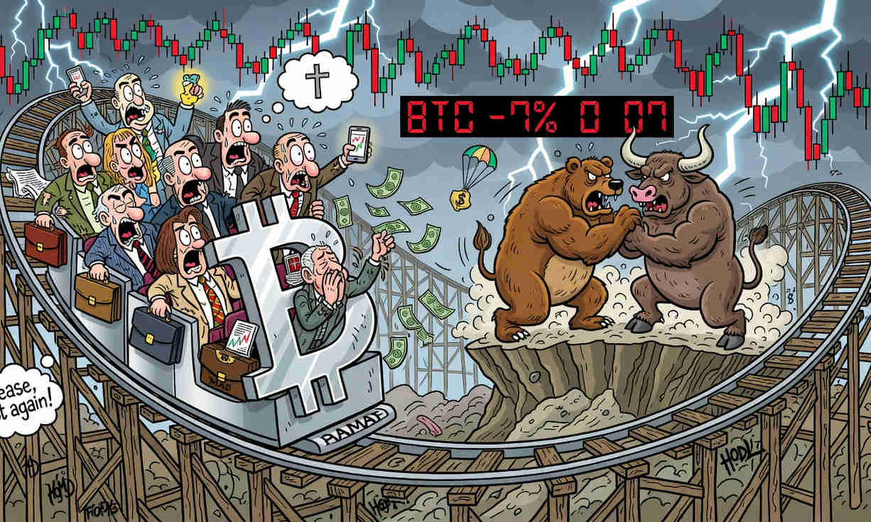 Gráfico de Bitcoin con tendencia bajista y precio en USD 82.500