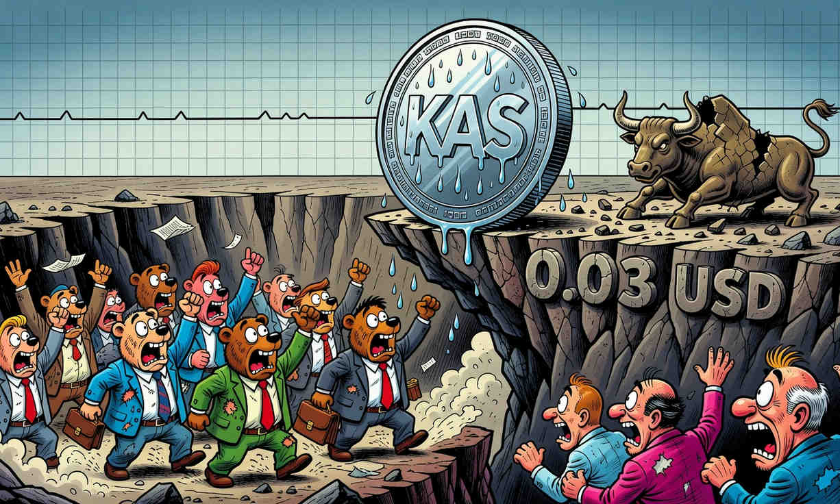 Gráfico de Kaspa (KAS) mostrando una tendencia bajista con un 85% de caída desde su ATH