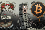 Gráfico de Bitcoin con un desplome del 45% en volumen de negociación